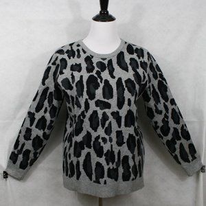 Tahari Black & Grey Viscose Blend Pullover Sweater w/ Leopard Spots SZ M EUC